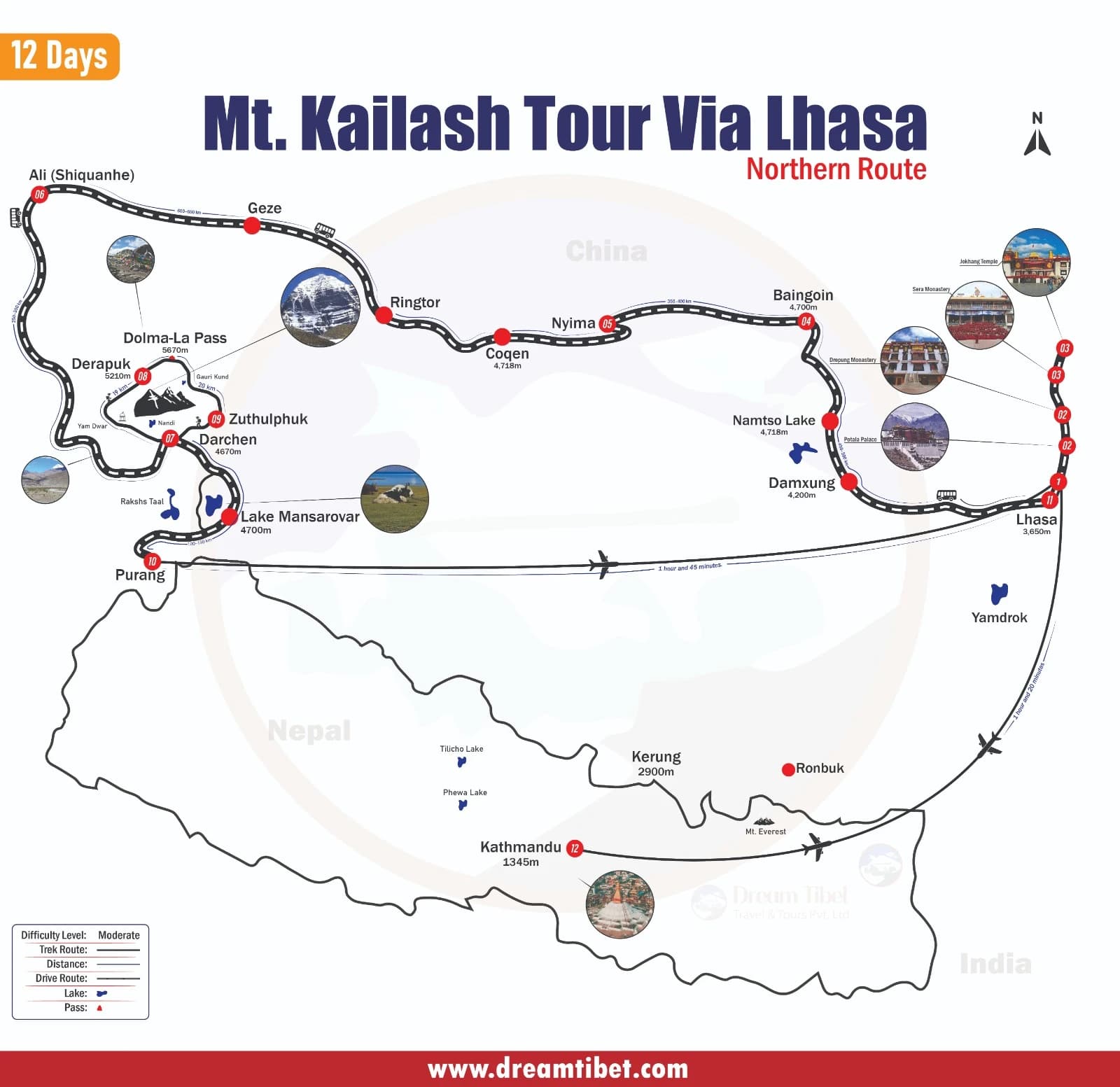 Lhasa to Mount Kailash Northern Route Tour 12 Days