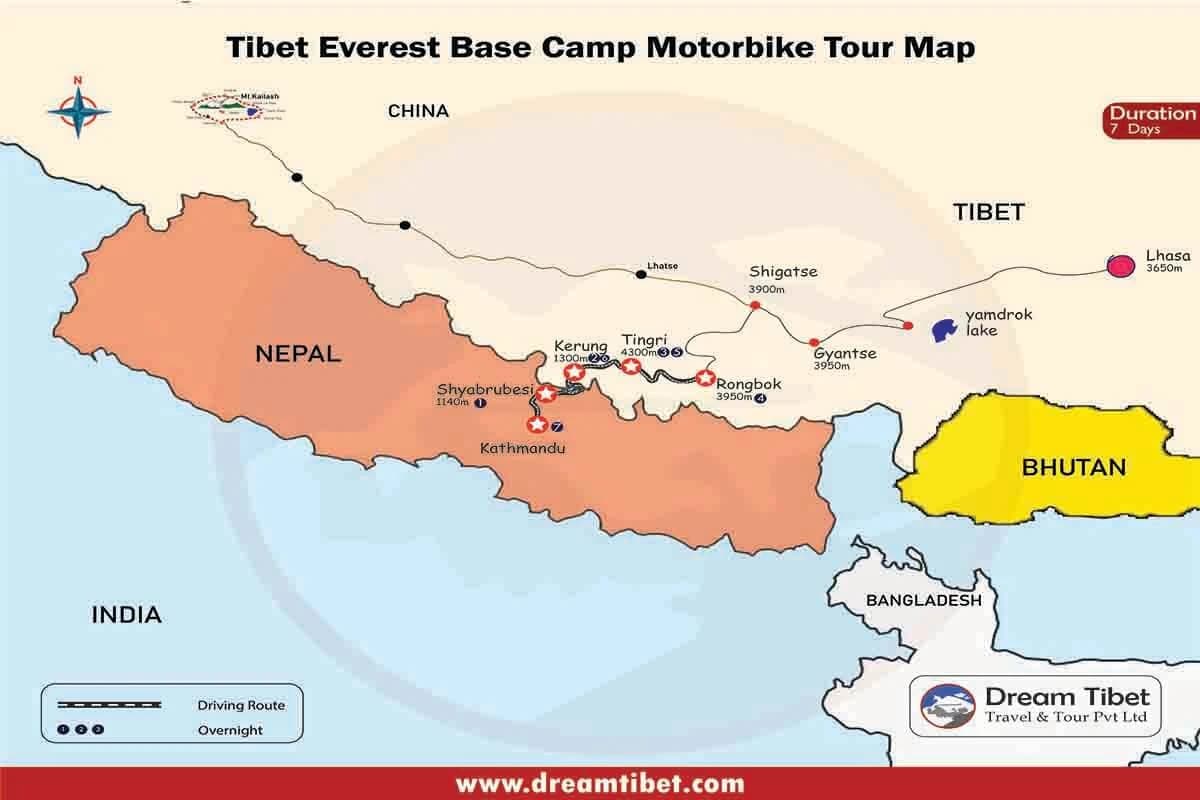 tibet-everest-basecamp-Motorbiking-tour-map